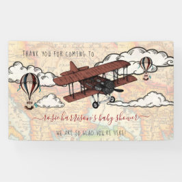Vintage Vliegtuig | Reis Baby Shower Welkom Spandoek
