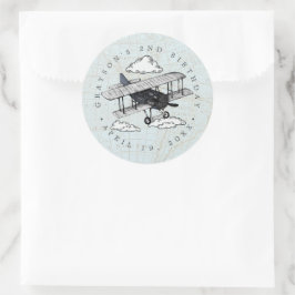 Vintage vliegtuig | Reis verjaardagsfeestje favor Ronde Sticker
