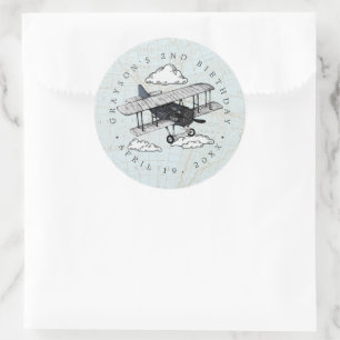 Vintage vliegtuig   Reis verjaardagsfeestje favor Ronde Sticker