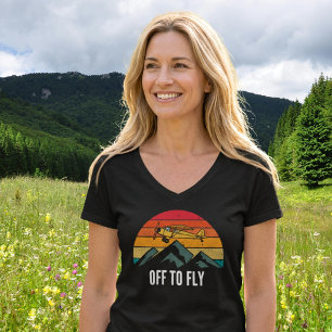 Vintage Vliegtuig Retro Zonsondergang Bergen Piloo T-shirt