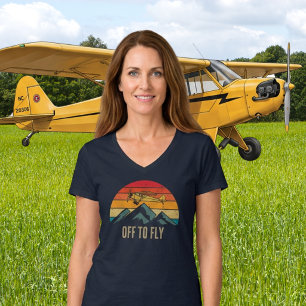 Vintage Vliegtuig Retro Zonsondergang Bergen Piloo T-shirt