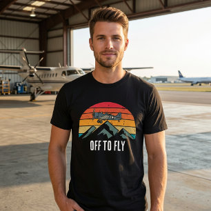 Vintage Vliegtuig Retro Zonsondergang Bergen Vrien T-shirt