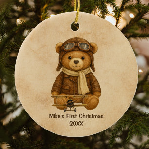 Vintage Vliegtuig Schattige Teddybeer Aviator Whim Keramisch Ornament