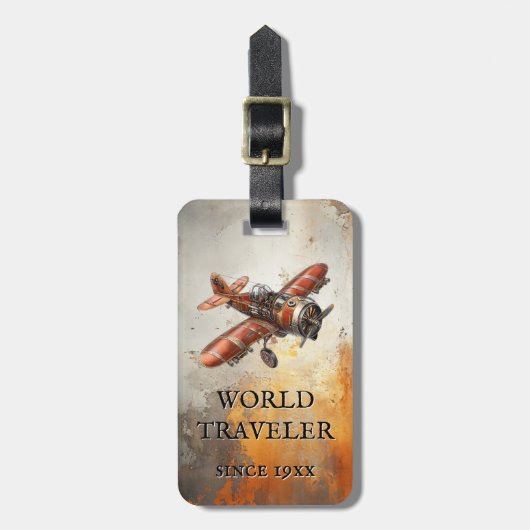 Vintage Vliegtuig Steampunk Bagagelabel (Voorkant verticaal)