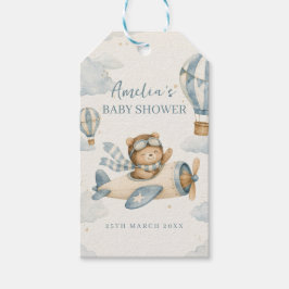 Vintage Vliegtuig Teddybeer Baby Shower Cadeaulabel