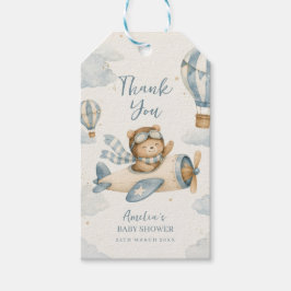 Vintage Vliegtuig Teddybeer Baby Shower Cadeaulabel