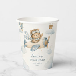 Vintage Vliegtuig Teddybeer Baby Shower Papieren Bekers