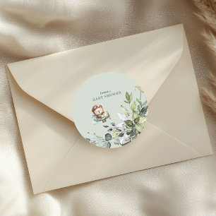 Vintage Vliegtuig Teddybeer Baby Shower Ronde Sticker