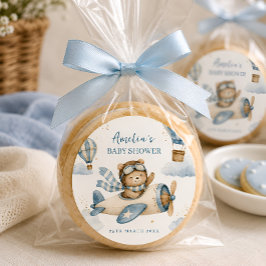 Vintage Vliegtuig Teddybeer Baby Shower Ronde Sticker