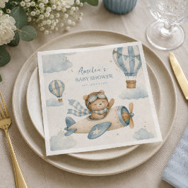 Vintage Vliegtuig Teddybeer Baby Shower Servet