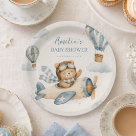 Vintage Vliegtuig Teddybeer Babyborrel Papieren Bordje