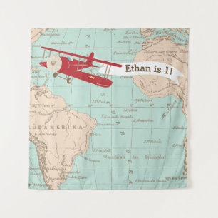 Vintage vliegtuig verjaardag/baby shower banner wandkleed