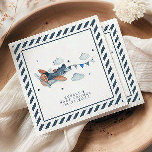 Vintage Vliegtuig Wolken Waterverf Baby Shower Servet
