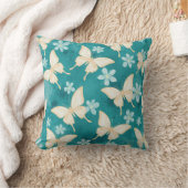 Vintage Vlinder & Bloem Motief Teal Kussen (Deken)