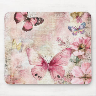 Vintage Vlinder Bloemen Muismat