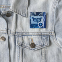 Vintage Vlinder Collage Cyanotype Speldje