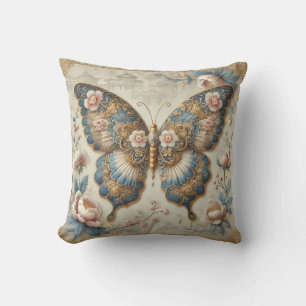 Vintage Vlinder en Bloemmotief Chinoiserie Kunst Kussen