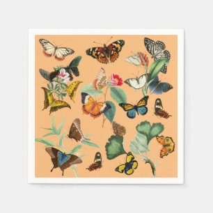Vintage Vlinder Kunst, Geel Oranje Achtergrond Servet