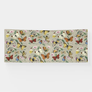 Vintage vlinder mot botanische bloemkunst 1842 spandoek