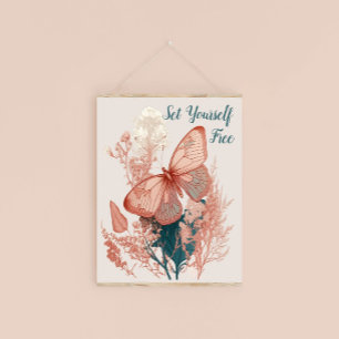 Vintage Vlinder op Bloem Poster