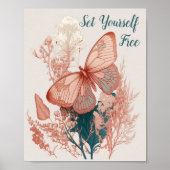 Vintage Vlinder op Bloem Poster (Voorkant)