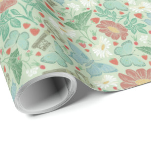 Vintage Vlinder Oude Sleutel Witte Madelief Cadeaupapier