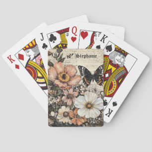 Vintage Vlinder Pioen Botanisch Pokerkaarten