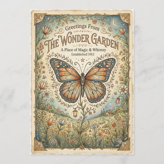 Vintage Vlinder Whimsical Kunstkaart (Voorkant)