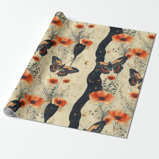 Vintage Vlinder Wilde Bloem (11) Cadeaupapier (Uitgerold)