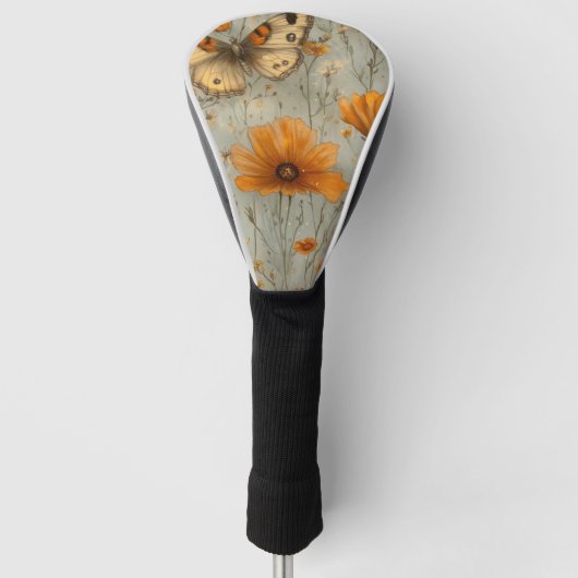 Vintage Vlinder Wilde Bloem (1) Golfheadcover (Voorkant)