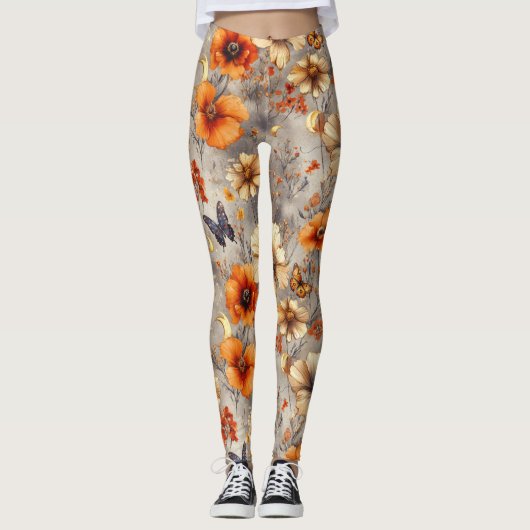 Vintage Vlinder Wilde Bloem (1) Leggings (Voorkant)