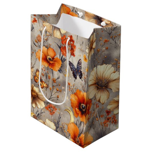 Vintage Vlinder Wilde Bloem (1) Medium Cadeauzakje (Voorkant Gekanteld)