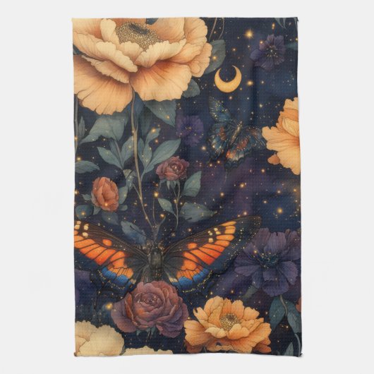 Vintage Vlinder Wilde Bloem (2) Theedoek (Verticaal)