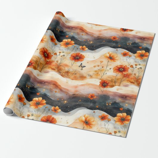 Vintage Vlinder Wilde Bloem (3) Cadeaupapier (Uitgerold)