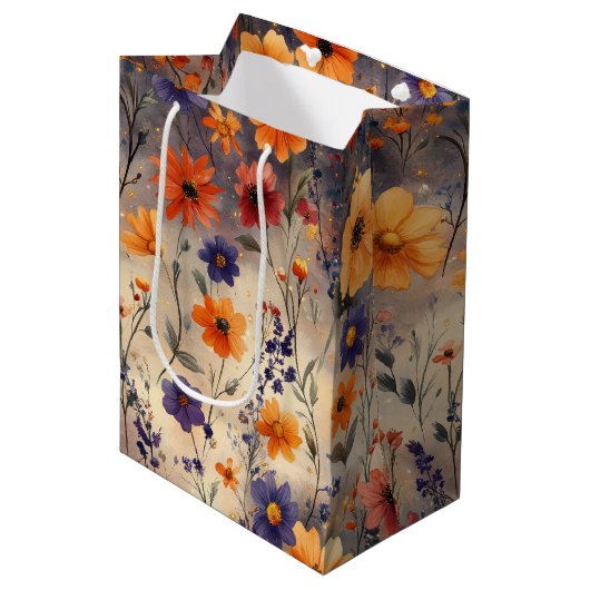Vintage Vlinder Wilde Bloem (3) Medium Cadeauzakje (Voorkant Gekanteld)