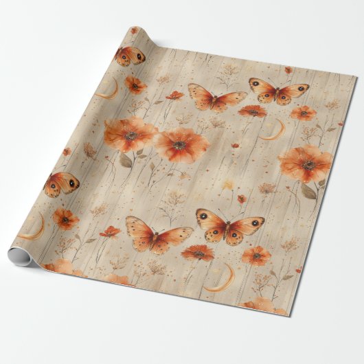 Vintage Vlinder Wilde Bloem (4) Cadeaupapier (Uitgerold)