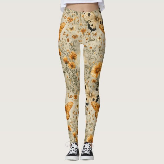 Vintage Vlinder Wilde Bloem (4) Leggings (Voorkant)