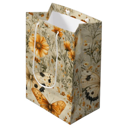 Vintage Vlinder Wilde Bloem (4) Medium Cadeauzakje (Voorkant Gekanteld)