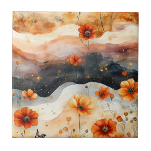 Vintage Vlinder Wilde Bloem (4) Tegeltje