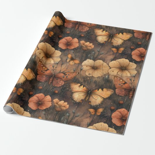 Vintage Vlinder Wilde Bloem (5) Cadeaupapier (Uitgerold)