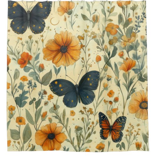 Vintage Vlinder Wilde Bloem (5) Douchegordijn (Voorkant)