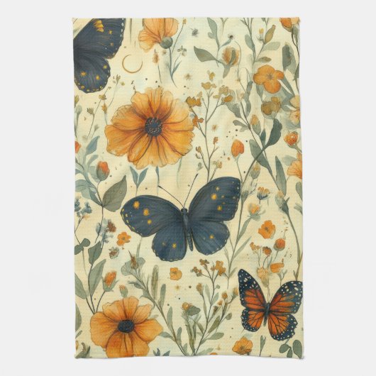 Vintage Vlinder Wilde Bloem (5) Theedoek (Verticaal)