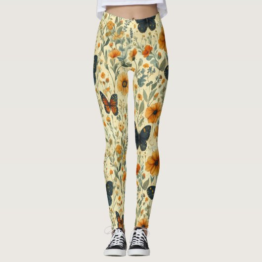 Vintage Vlinder Wilde Bloem (6) Leggings (Voorkant)