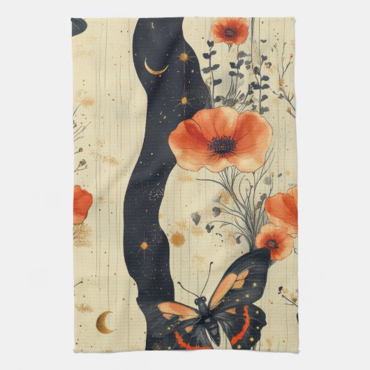 Vintage Vlinder Wilde Bloem (6) Theedoek (Verticaal)