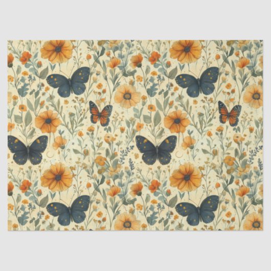 Vintage Vlinder Wilde Bloem (6) Tissuepapier (Voorkant)