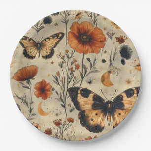 Vintage Vlinder Wilde Bloem (7) Papieren Bordje