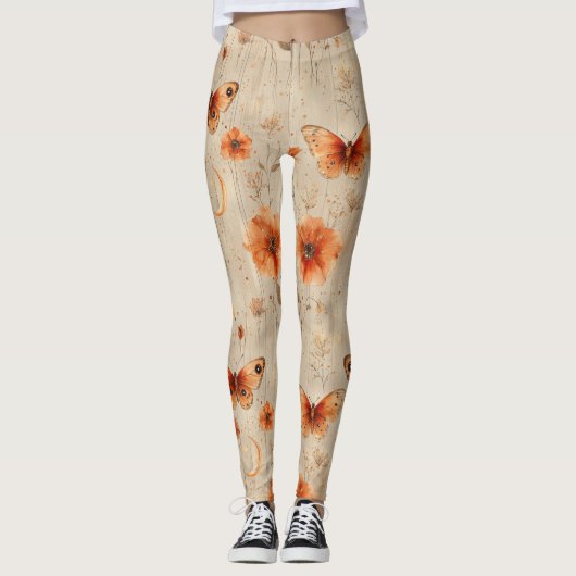 Vintage Vlinder Wilde Bloem (9) Leggings (Voorkant)