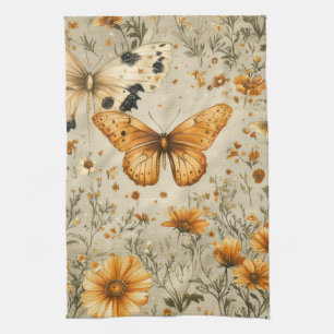 Vintage Vlinder Wilde Bloem (9) Theedoek