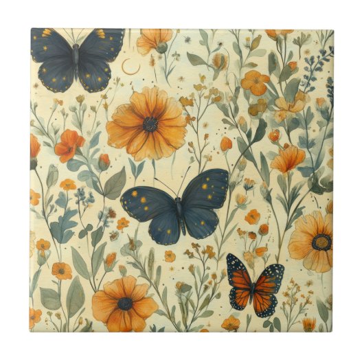 Vintage Vlinder Wildflower (5) Tegeltje (Voorkant)