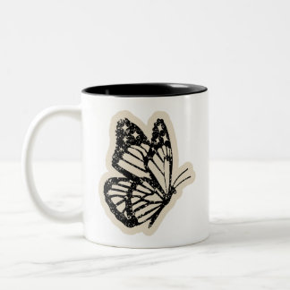 Vintage Vlindermok | Zwarte Botanische Insecten Ko Tweekleurige Koffiemok